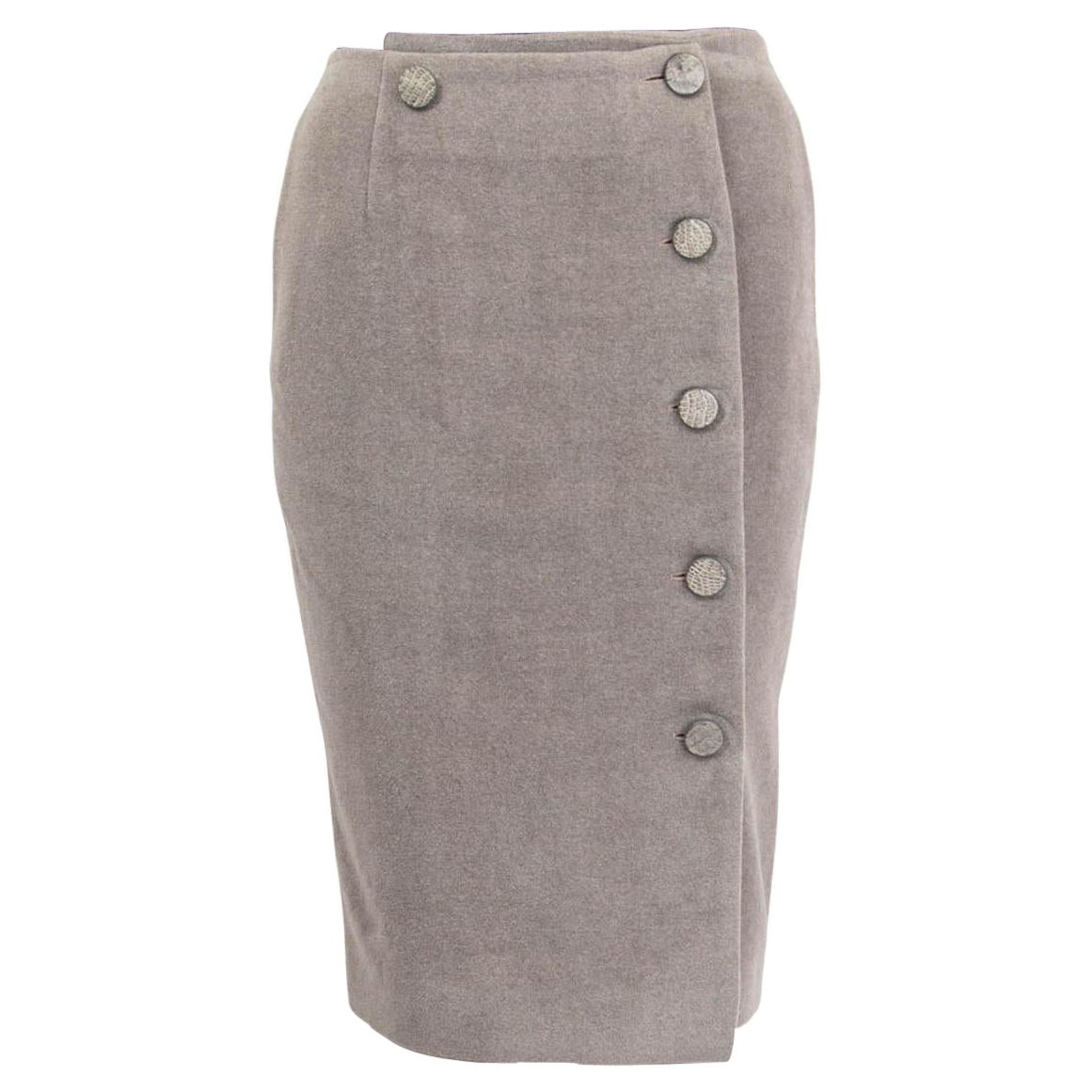 LORO PIANA grey cashmere BUTTONED WRAP Skirt 42 M For Sale