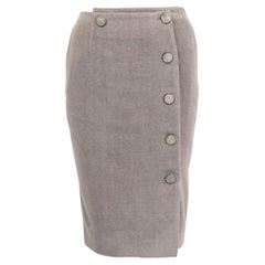LORO PIANA grey cashmere BUTTONED WRAP Skirt 42 M