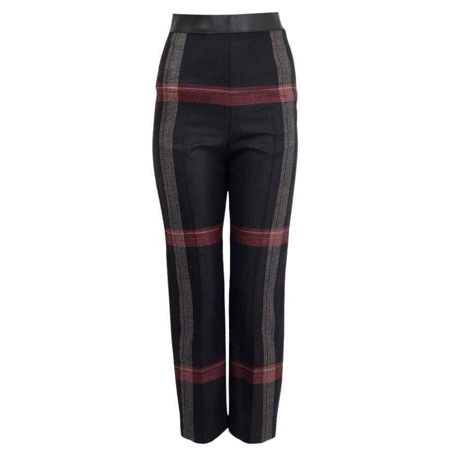 HERMES black red wool 2020 PLAID Pants 34 XXS For Sale
