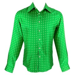 WALTER VAN BEIRENDONCK SS 20 Size S Green & White Dots Silk Up Long Sleeve Shirt