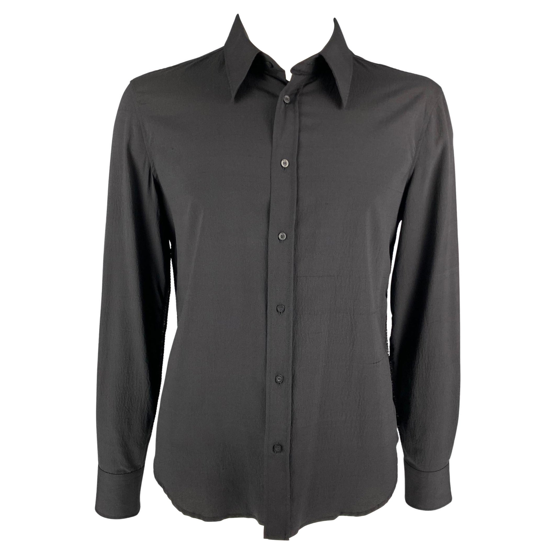 JUST CAVALLI Size XL Black Silk Button Up Long Sleeve Shirt