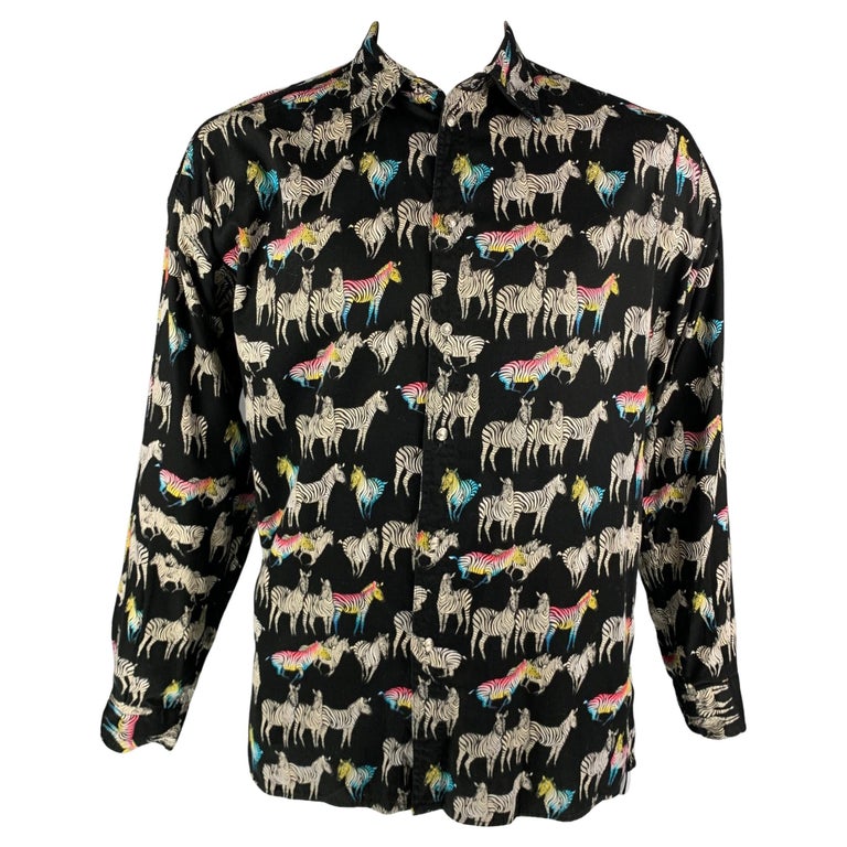 Vintage VERSACE JEANS COUTURE L Black and White Zebra Cotton Long Sleeve  Shirt For Sale at 1stDibs