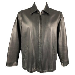 Vintage BURBERRY LONDON Size XL Black Leather Zip Up Jacket