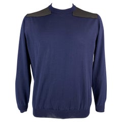 Lanvin - Pull col ras du cou en laine tricotée bleu marine, taille XXL