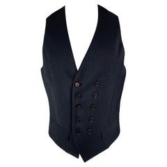 NEIL BARRETT Size 38 Black Pinstripe Wool Double Breasted Vest