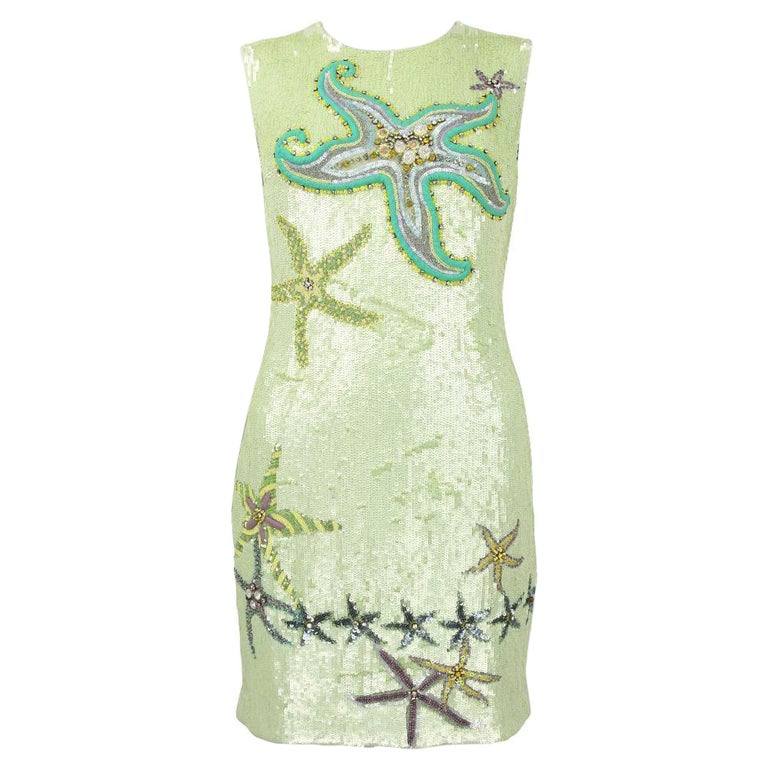 Versace Vintage Sequin Green Seashell Dress 38 2/4 at 1stDibs