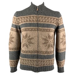 BRUNELLO CUCINELLI Größe 42 Grau & Braun gestrickte Kaschmir-Jacke mit Reißverschluss