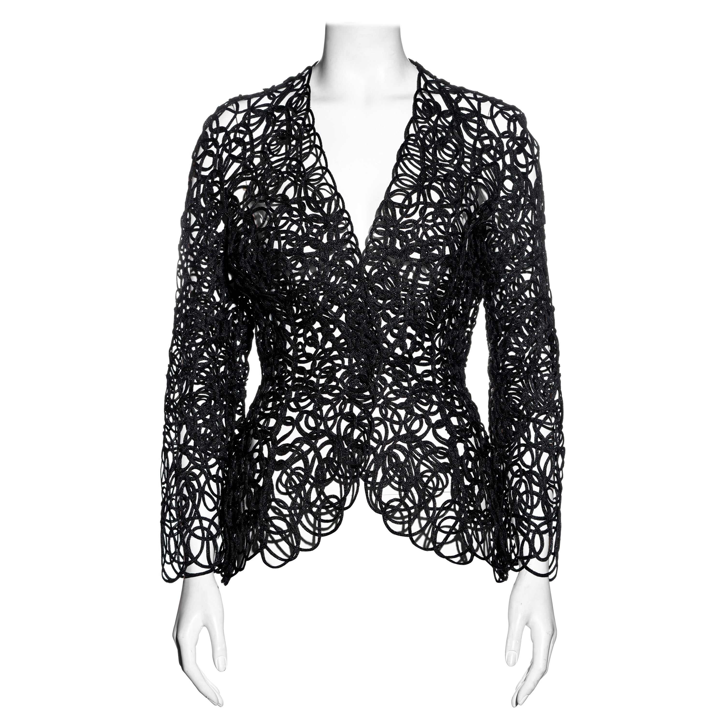 Thierry Mugler black raffia lace sculpted jacket, ss 1999 For Sale