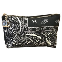 2000s Chanel Black Paisley Printed Pouch Cosmetic Bag