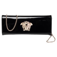 Versace Black Patent Leather Medusa Chain Clutch