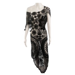 Jean Paul Gaultier Vintage Sheer Crochet Open Knit Macramé Lace Black Maxi Dress