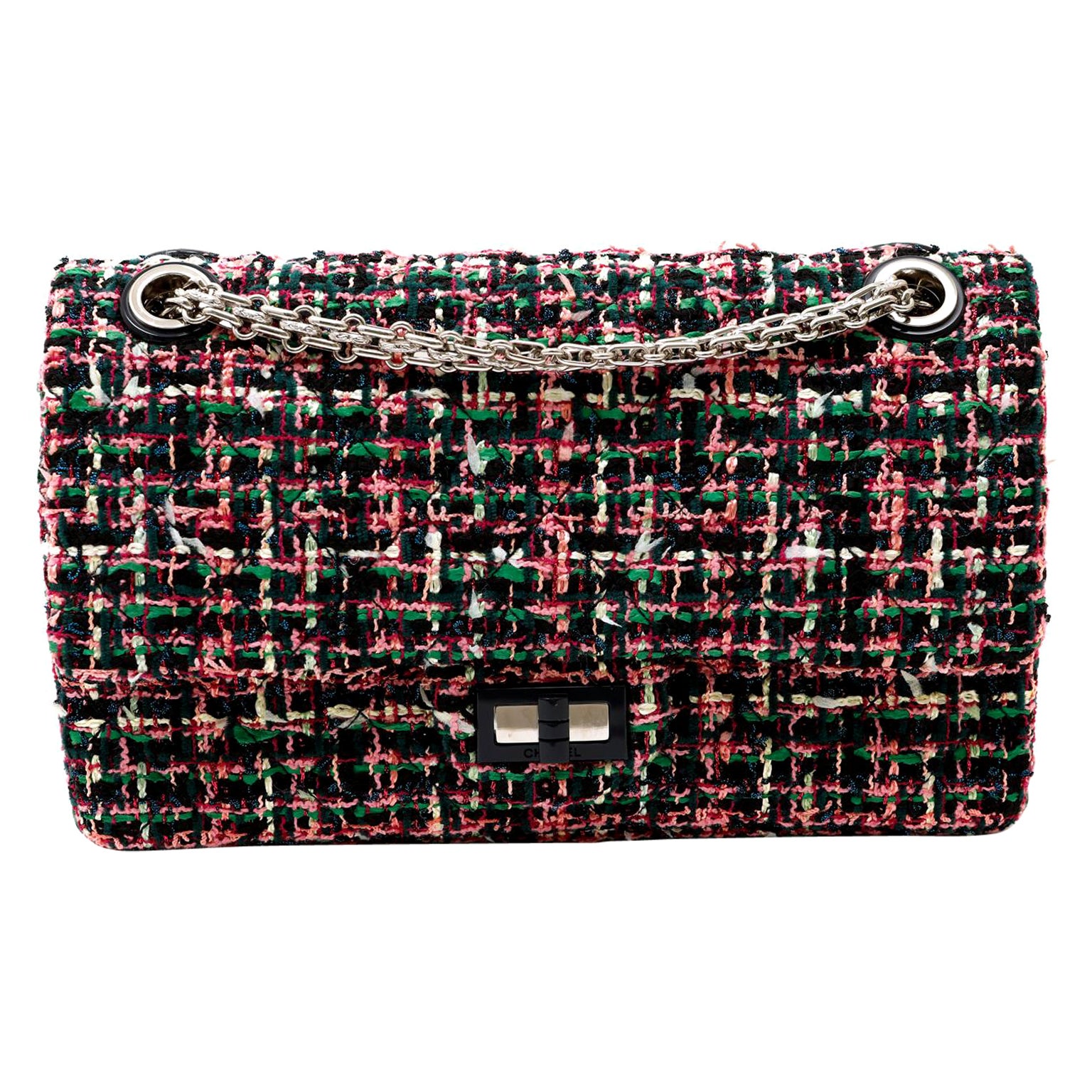 Chanel Duffle Bag Clover Red Tweed Silver