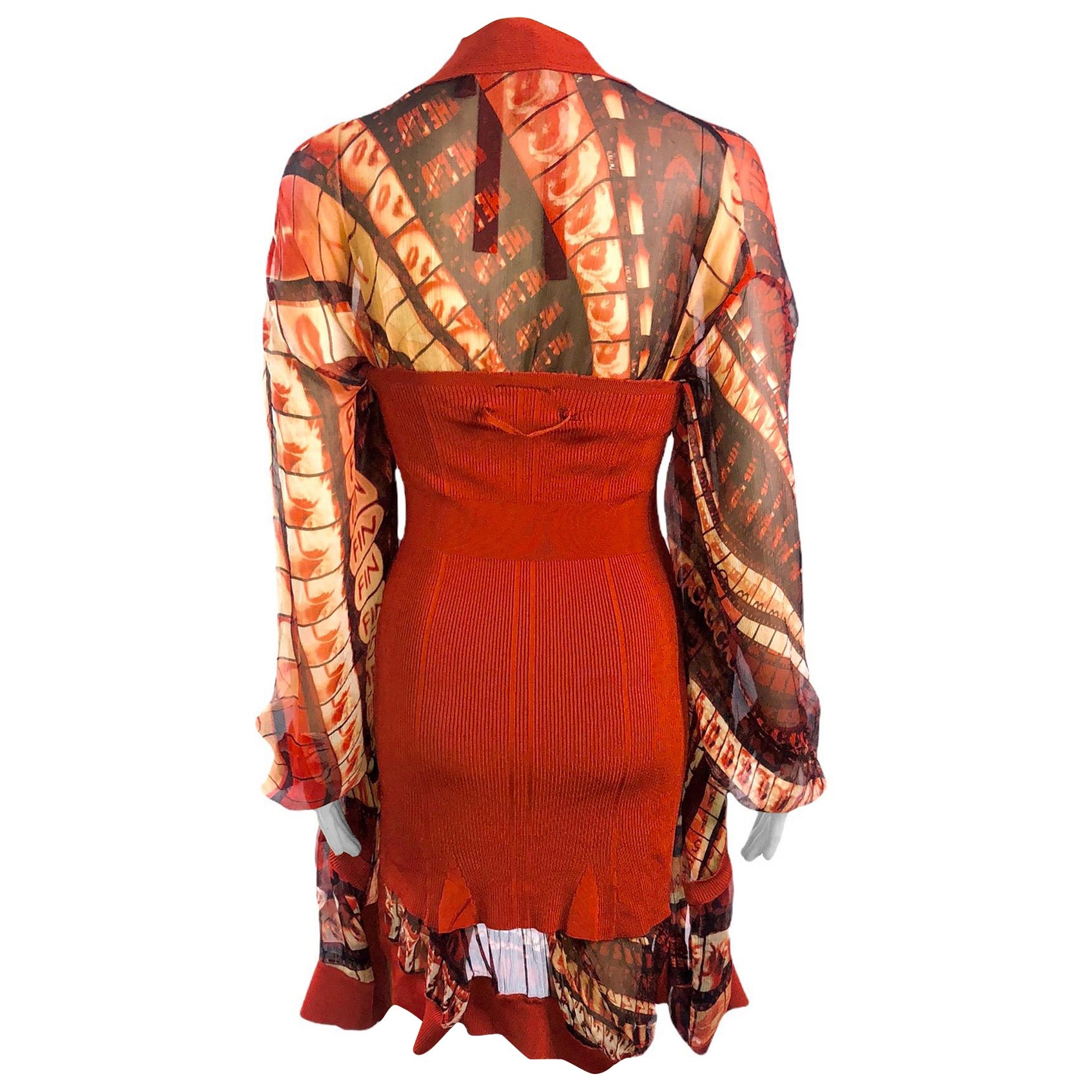 Jean Paul Gaultier Knit and Sheer Film Camera Roll Print Dress For Sale