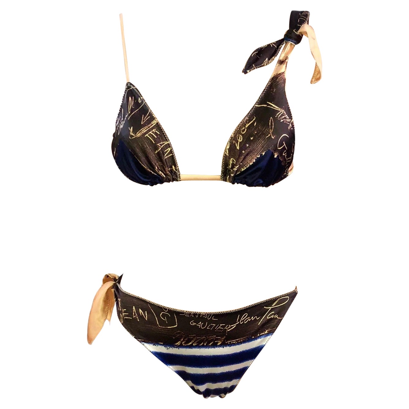 Jean Paul Gaultier c.2001 Graffiti Stripes Bikini Swimwear Swimsuit 2 Piece Set For Sale