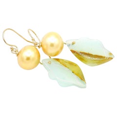 Exotic South Sea Myanmar Baroque Pearl and Peruvian Opal Earrings