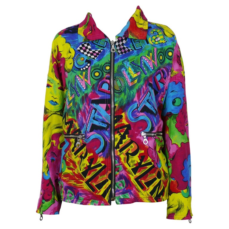 Versace Jeans Couture Vintage Marilyn Monroe Betty Boop Bomber Moto Jacket  XL For Sale at 1stDibs