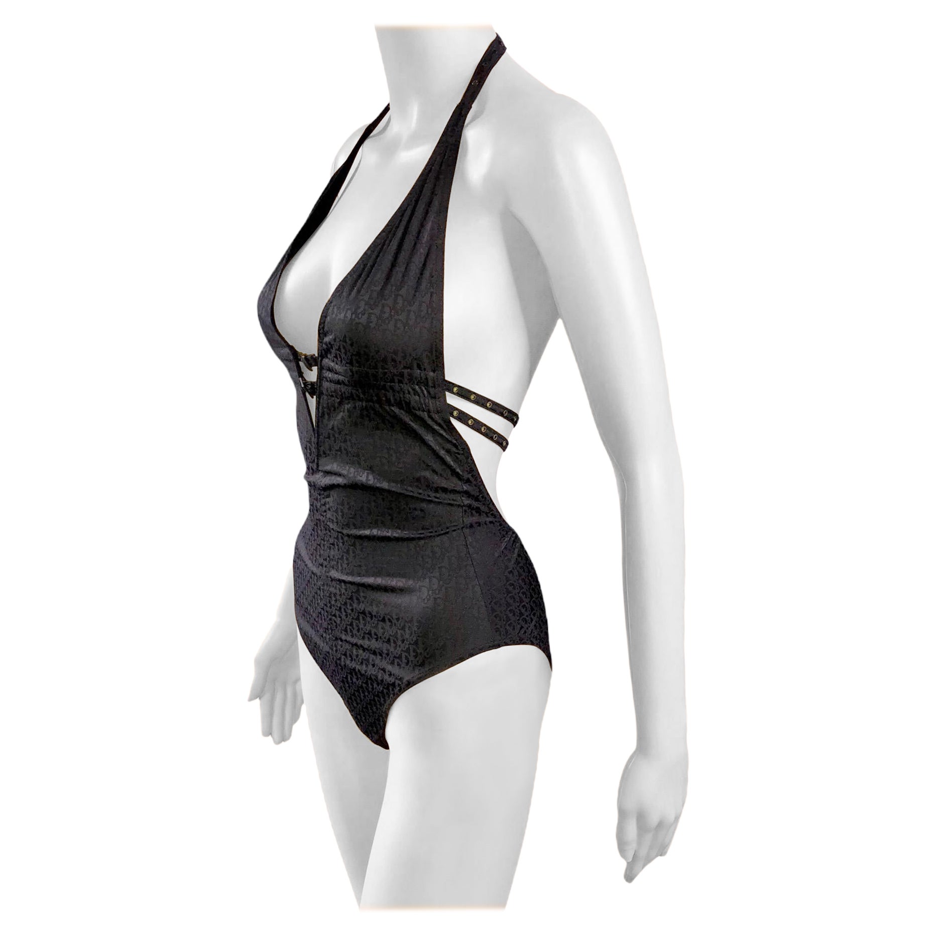 Christian Dior by Galliano S/S 2004 Logo Monogram Bodysuit Swimsuit Swimwear For Sale