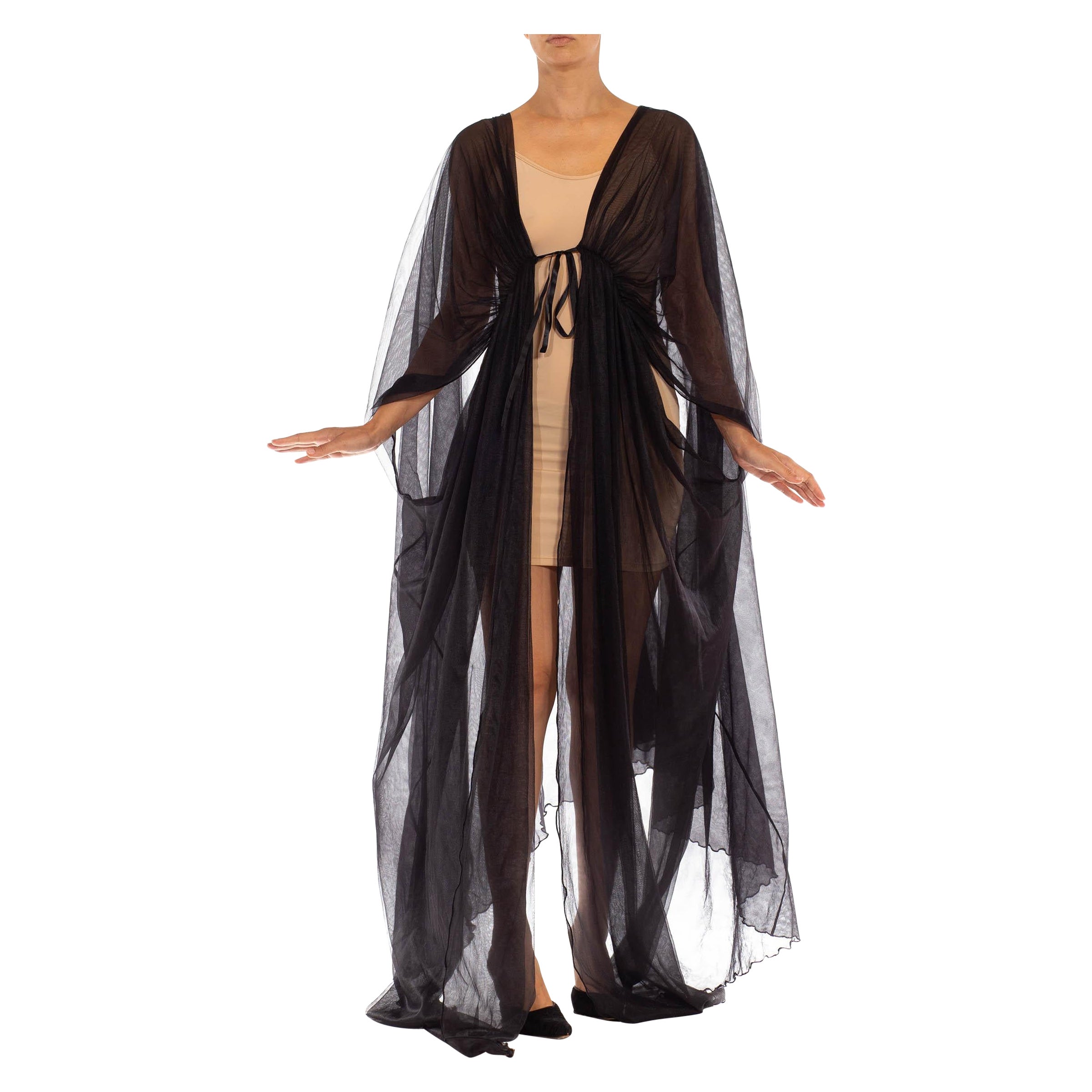 1970S Black Rayon Sheer Draped Robe For Sale