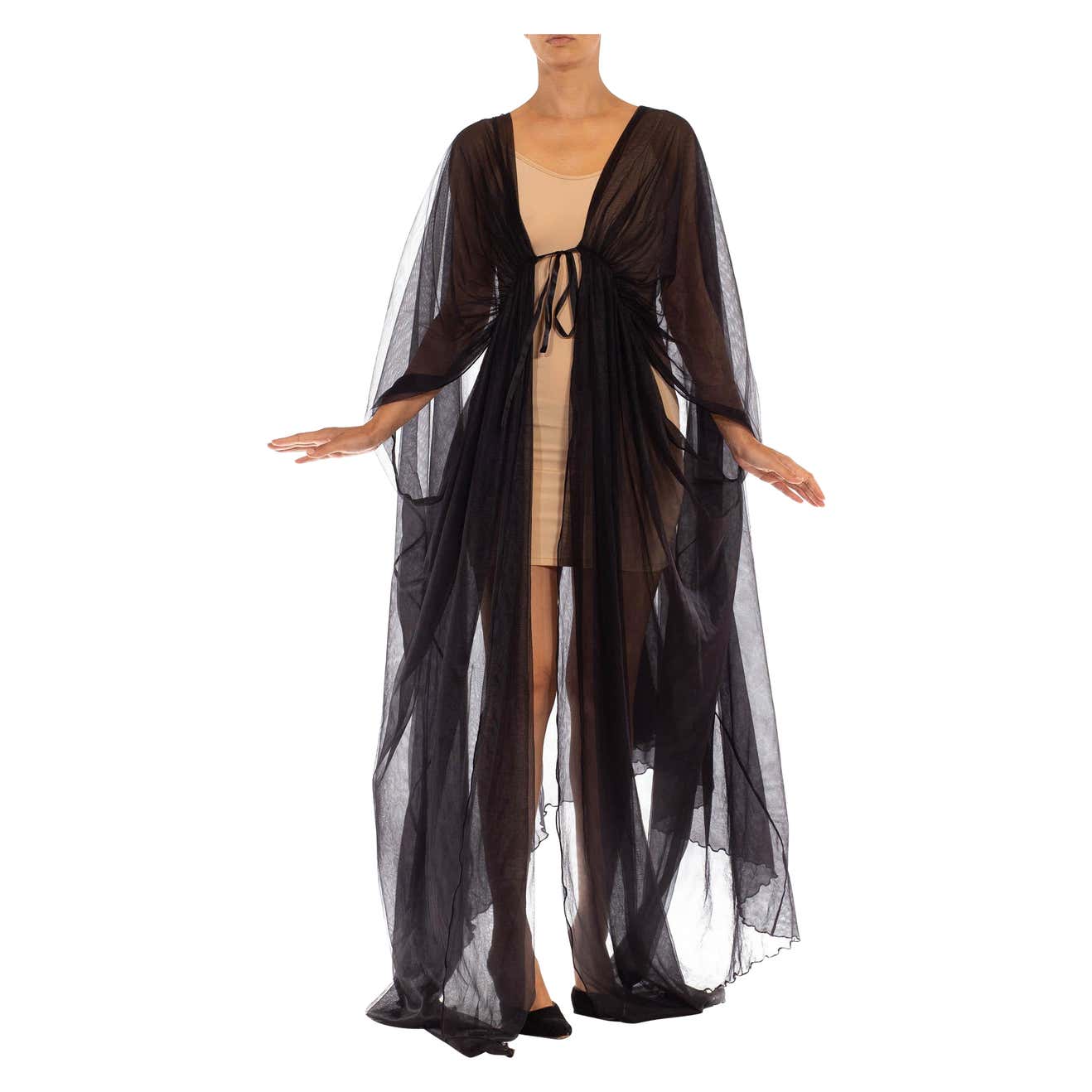 Drapery Robe 1970S Black Rayon Sheer Draped Robe For Sale at 1stDibs