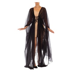 Vintage 1970S Black Rayon Sheer Draped Robe