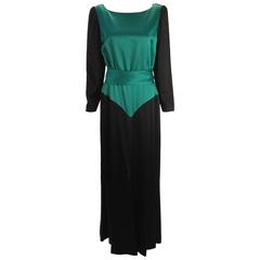 Elegant 1979 Yves Saint Laurent Black and Green Evening Dress