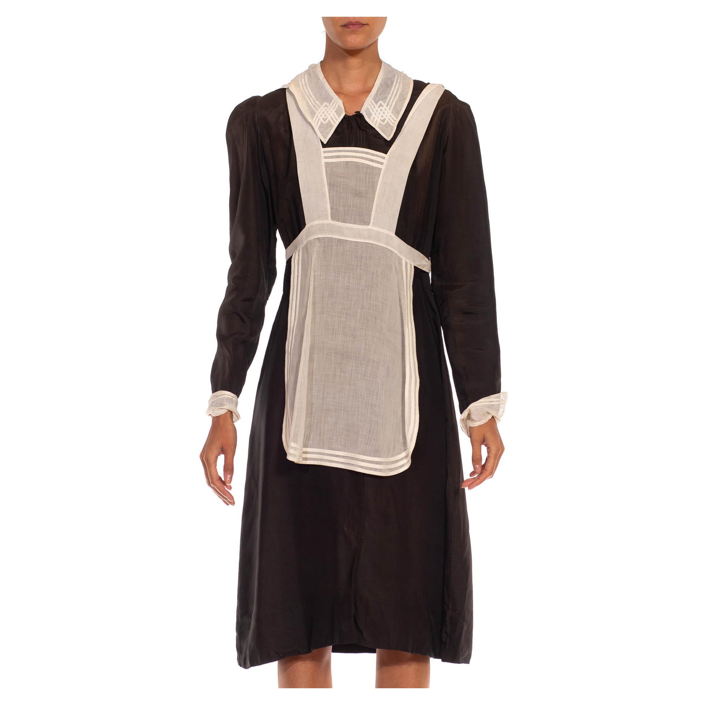 1930S Black & White Acetate French Maid Dress With Art Deco Trim