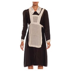 Vintage 1930S Black & White Acetate French Maid Dress With Art Deco Trim
