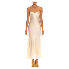 1970S Ivory Silk Satin Bias Cut Slip Dress