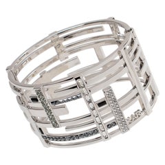Karl Lagerfeld Silver Tone and Jewel Cage Bangle Bracelet