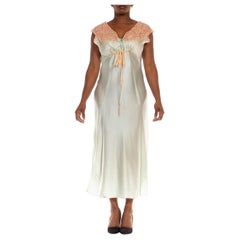 1940S Mint Rayon Satin & Lace Trim Bias Cut Slip Dress