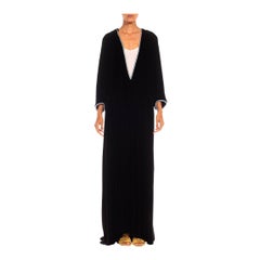 1930S Black & Aqua Trim Silk/Rayon Velvet Robe
