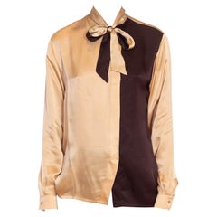 1980S Gold & Chocolate Brown Silk Two Tone Top
