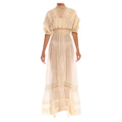 Ensemble edoardiano in pizzo di seta color crema