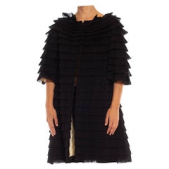Schwarzer geraffter Mantel aus Nylonmischung im Balenciaga-Stil aus den 1950er Jahren