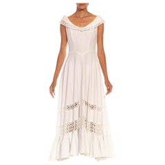 Vintage 1940S White Cotton Piqué Off Shoulder Dress