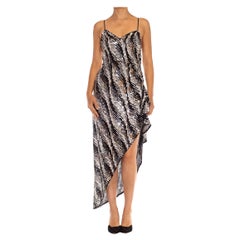 Vintage 1970S Black & White Sequined Chiffon Slinky Disco Cocktail Dress