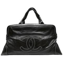 Chanel Black Leather Large Satchel with Mini Chain Stitching