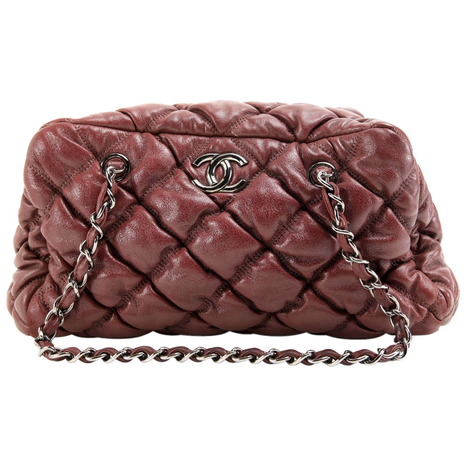 Chanel Dark Red Leather Bubble Quilt Bag For Sale