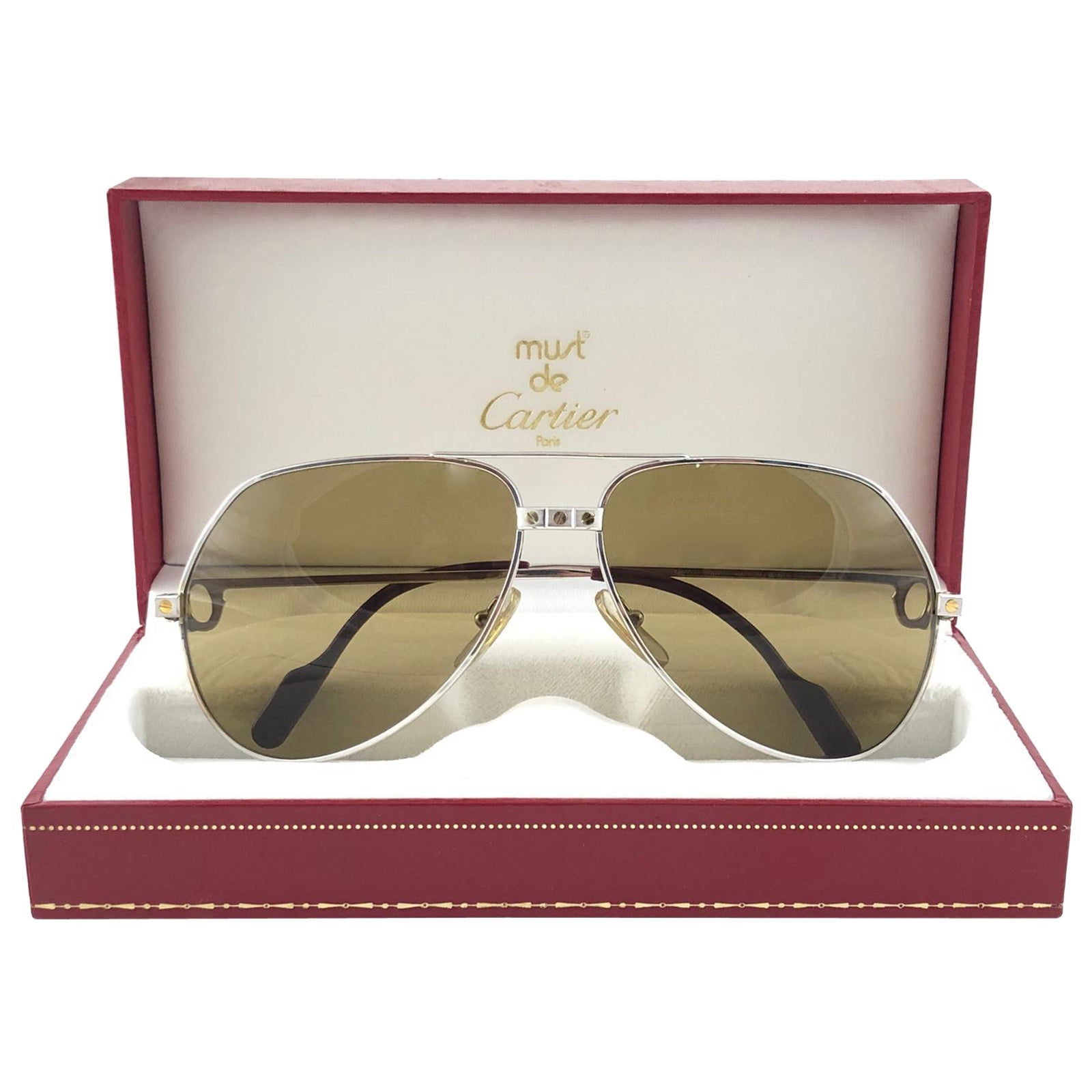 New Cartier Platinum 62mm Santos Gold Mirror Sunglasses France 18k 1983