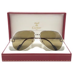 Retro New Cartier Platinum 62mm Santos Gold Mirror Sunglasses France 18k 1983