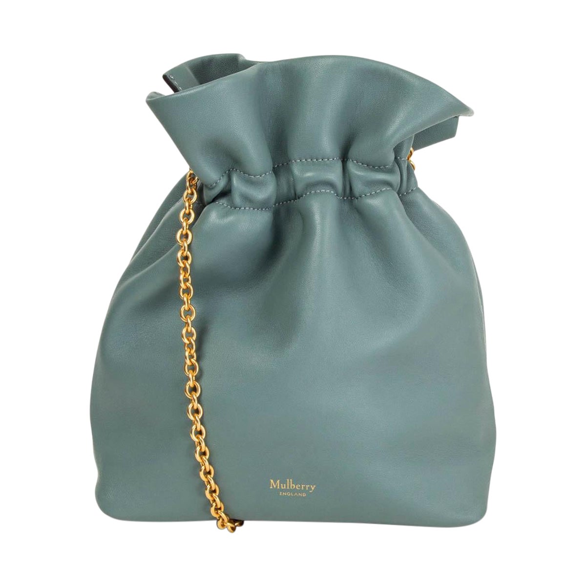 MULBERRY Antique Celeste green-blue leather LYNTON MINI Bucket Bag