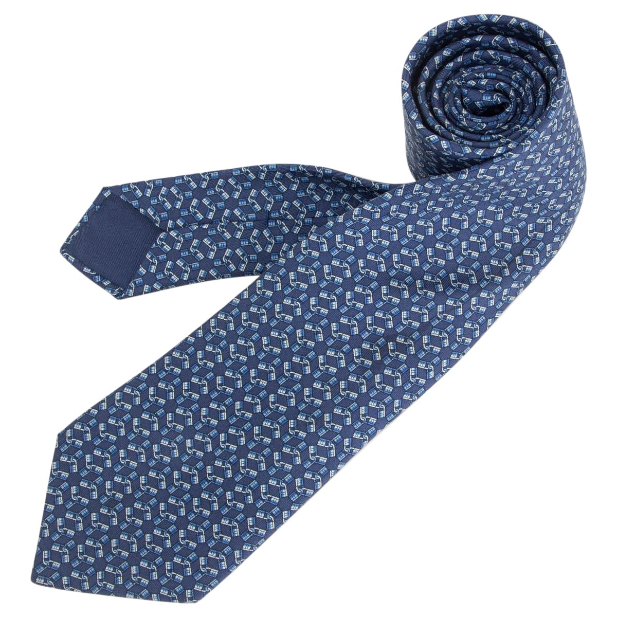 HERMES blue silk twill CADENA H LOCK Tie For Sale