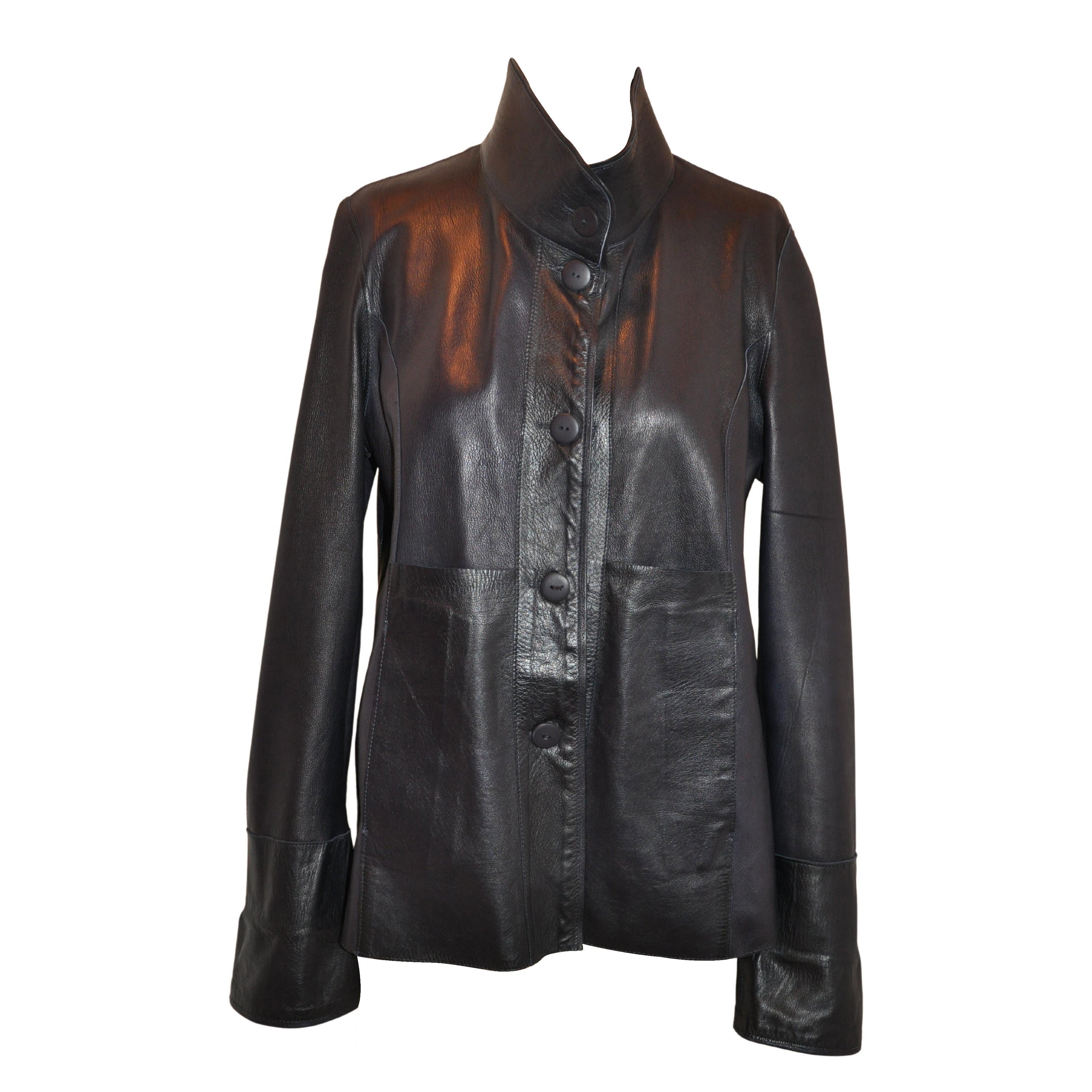 Rich Luxurious Soft Lambskin Reversible High-Collar Button Jacket For Sale