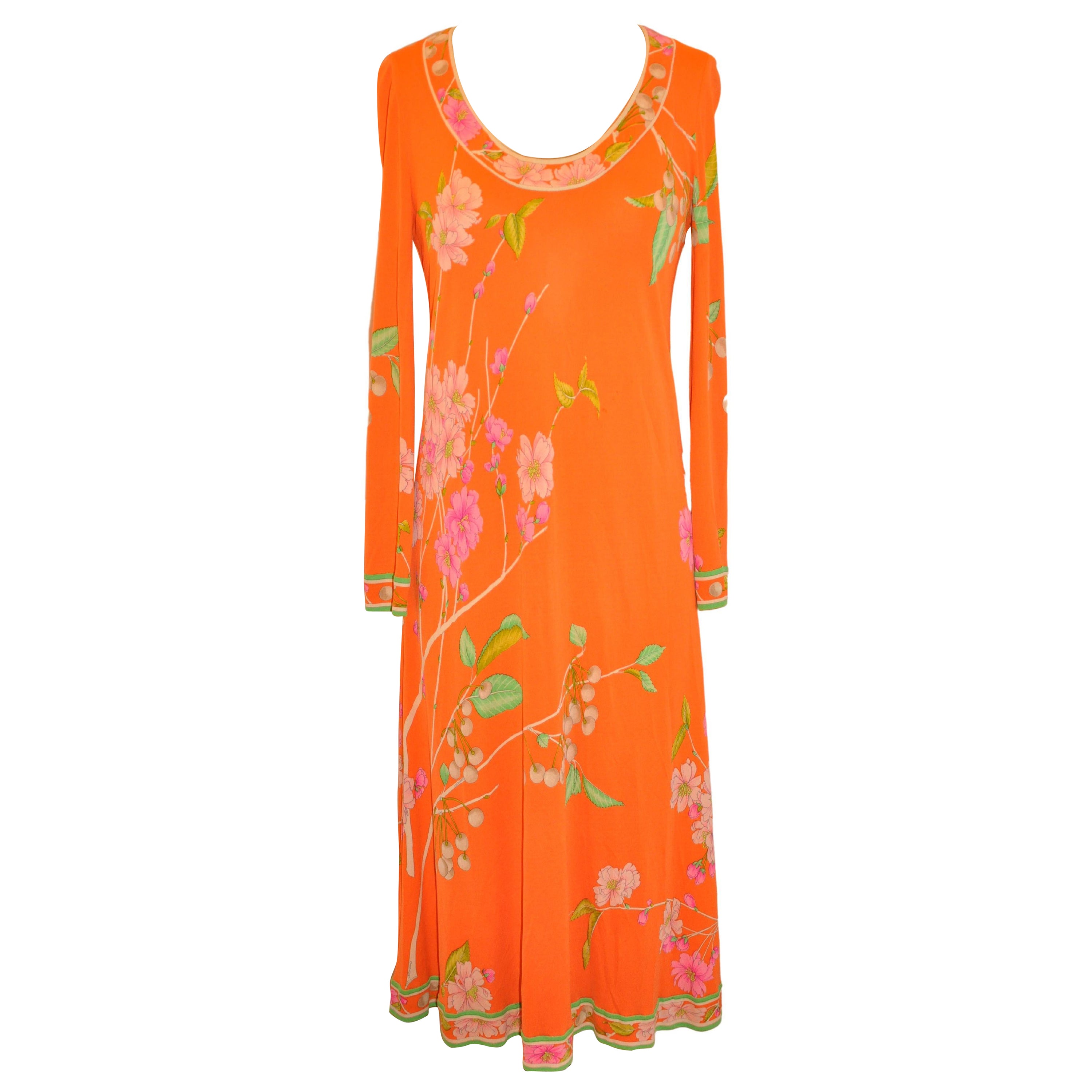 Leonard of Paris Lovely Powder-Tangerine Floral Print Zippered-Back Jersey Dress