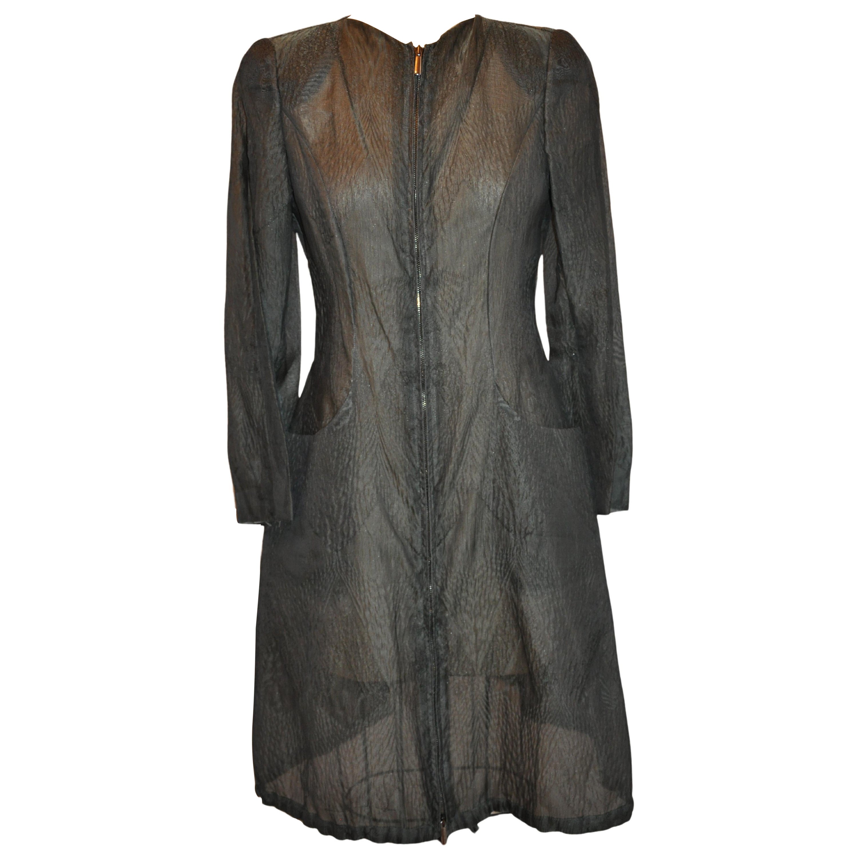 Georgio Armani 'Black Label' Forest-Green Silk Taffeta 2-Way Zippered Dress/Coat