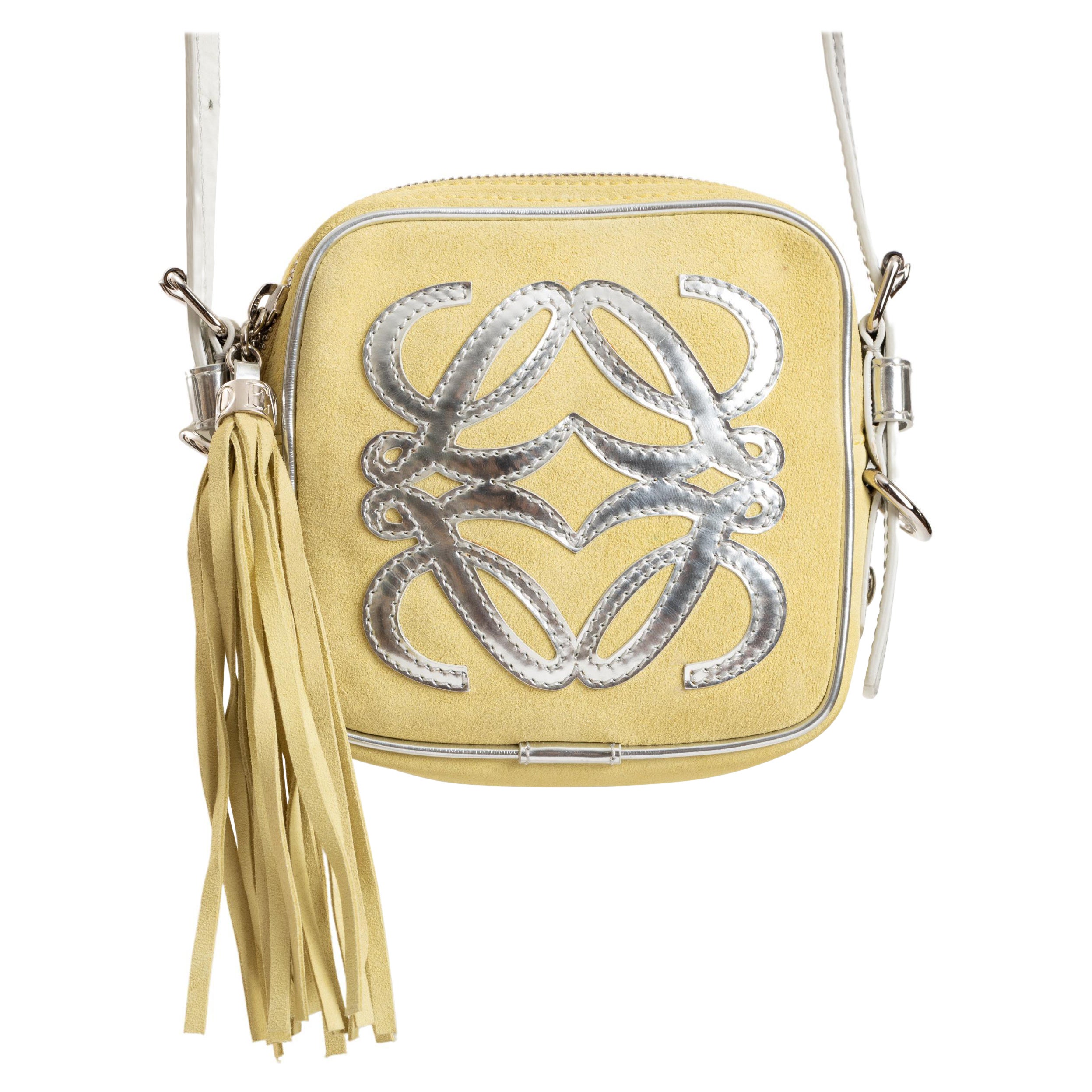 Loewe Pale Yellow Suede Leather Purse  With Silver Anagram