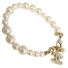 Chanel Pearl Gold Rhinestone Charm Bracelet 