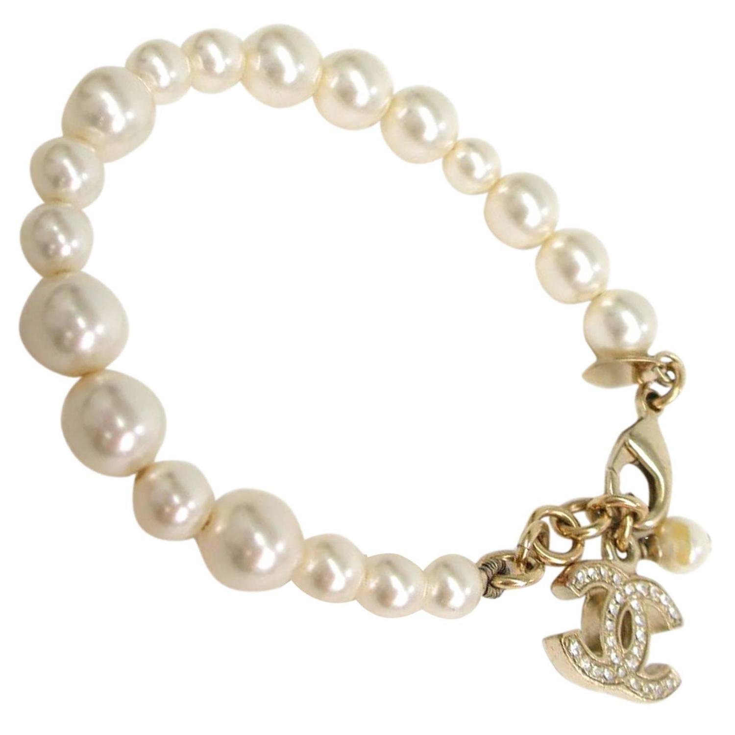 Chanel Pearl Gold Rhinestone Charm Bracelet at 1stdibs