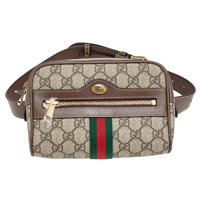 Gucci Beige Coated Canvas And Leather Ophidia Belt Bag