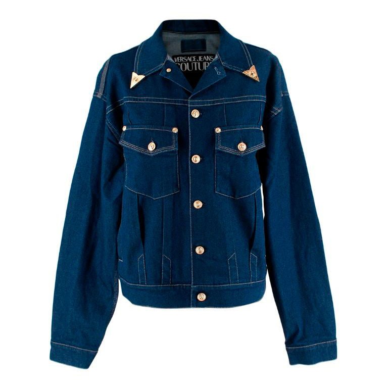 Versace Jeans Couture Gold-Tone Collar Tip Denim Jacket For Sale at 1stDibs